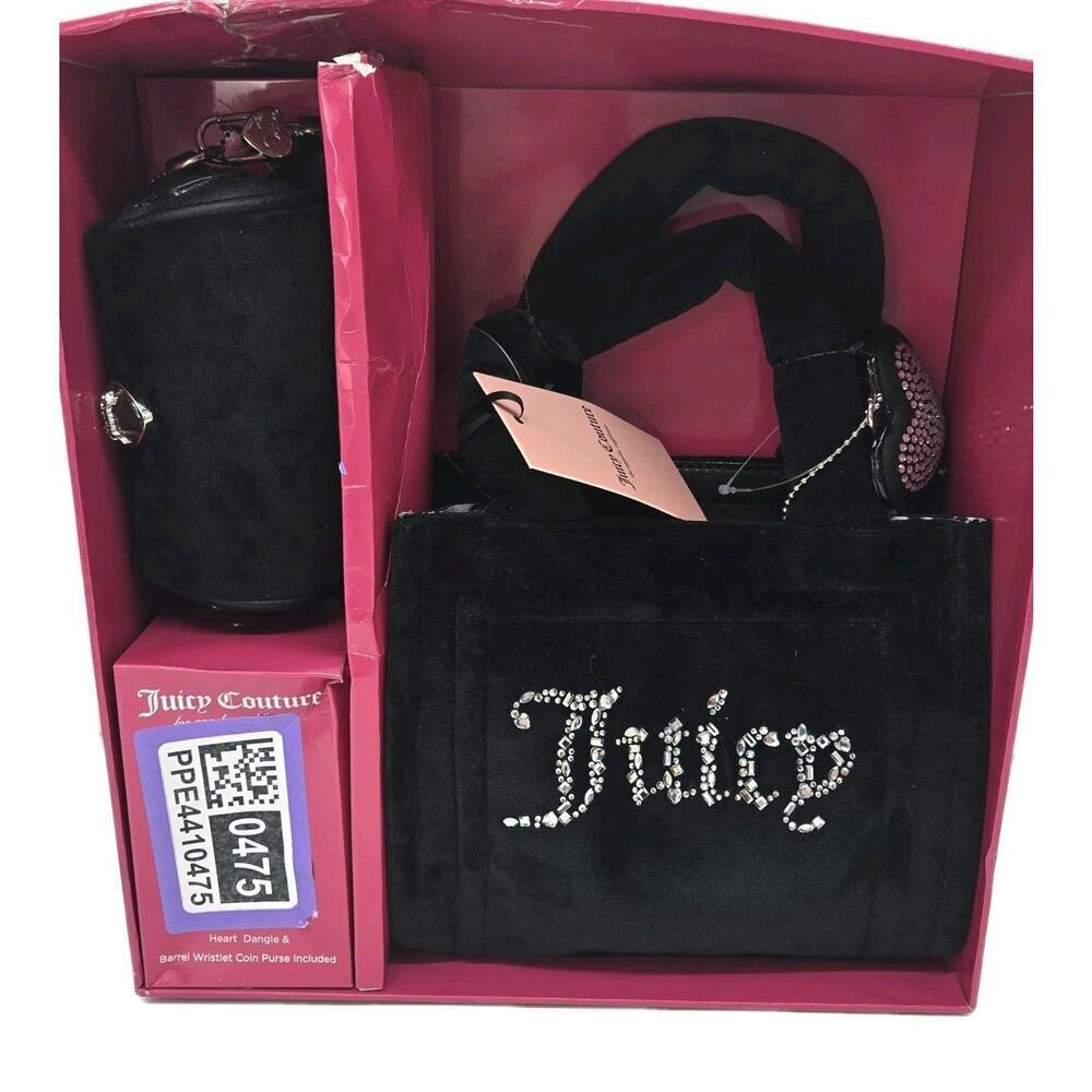 Juicy Couture Exclusive Big Spender 3 Pc Set Black Velvet Mini Tote Barrel Wrist